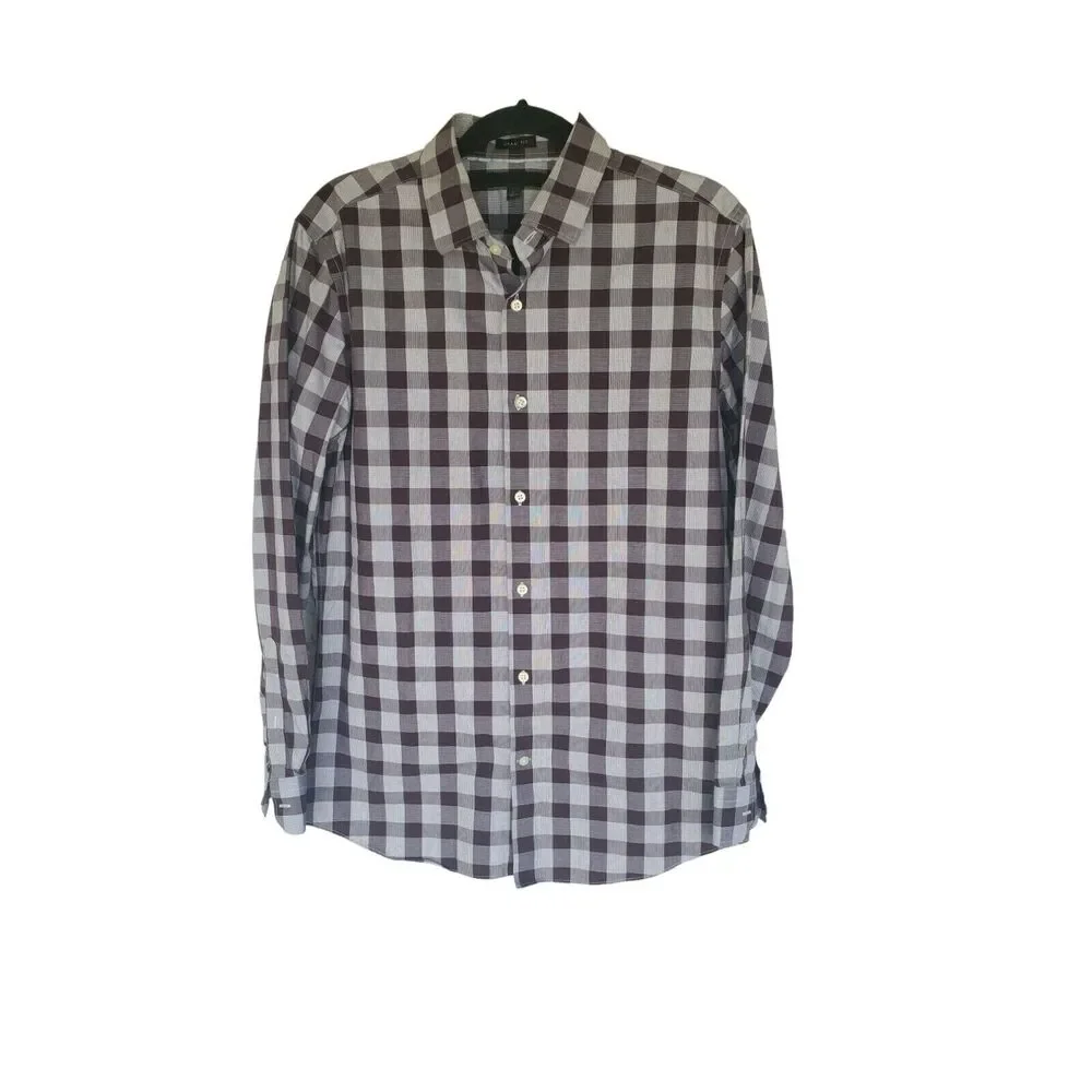 Banana Republic Shirt Large 16-16.5 Mens Purple Plaid Button Front Long Sleeve‎
